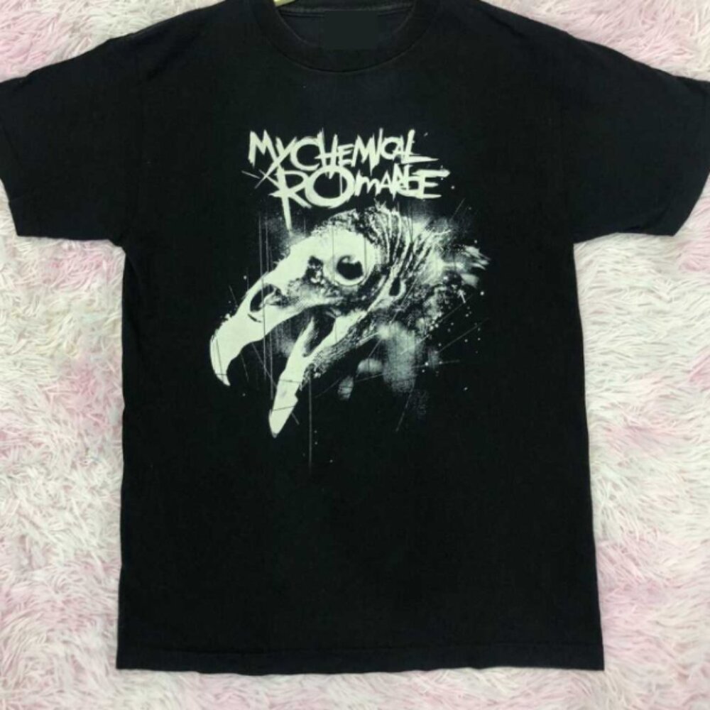 My Chemical Romance Vulture Skull Graphic T-Shirt Black Goth Emo Band Tee